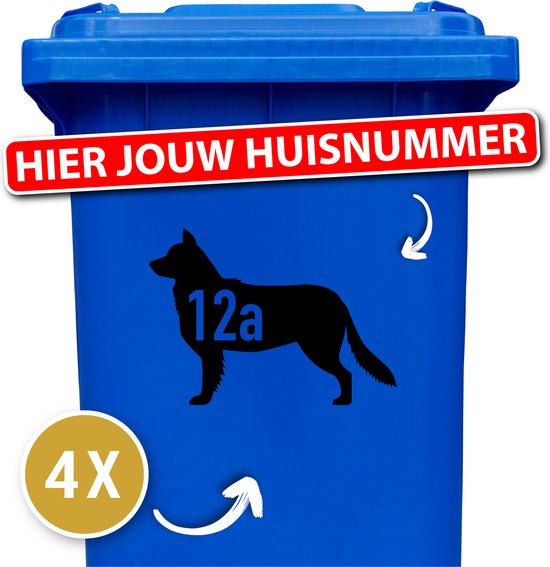 Container sticker - klikostickers - kliko sticker voordeelset - 4 stuks - Border collie - container sticker huisnummer - zwart - vuilnisbak stickers - container sticker hond