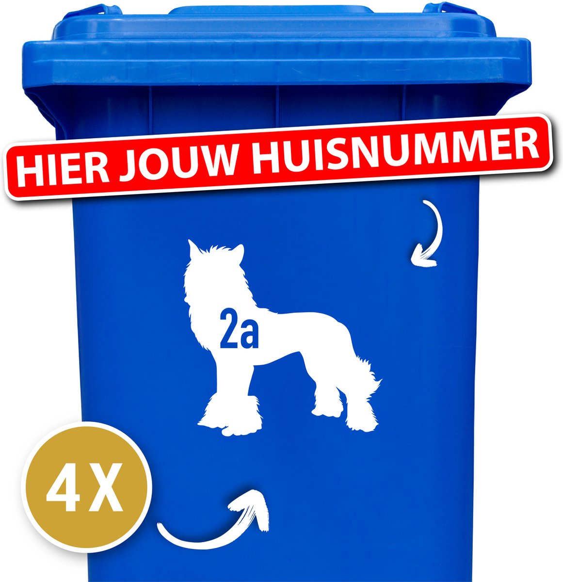 Chinese naakthond - Kliko Sticker - 4 stuks - wit - Container Sticker Hond - 12345678910 - cadeau