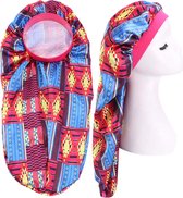 Satin Bonnet voor Dreadlocks / Braids / Rasta AfricanFabs® - Rode Kente print Dreadsock / Satijnen Slaapmuts / Hair Bonnet