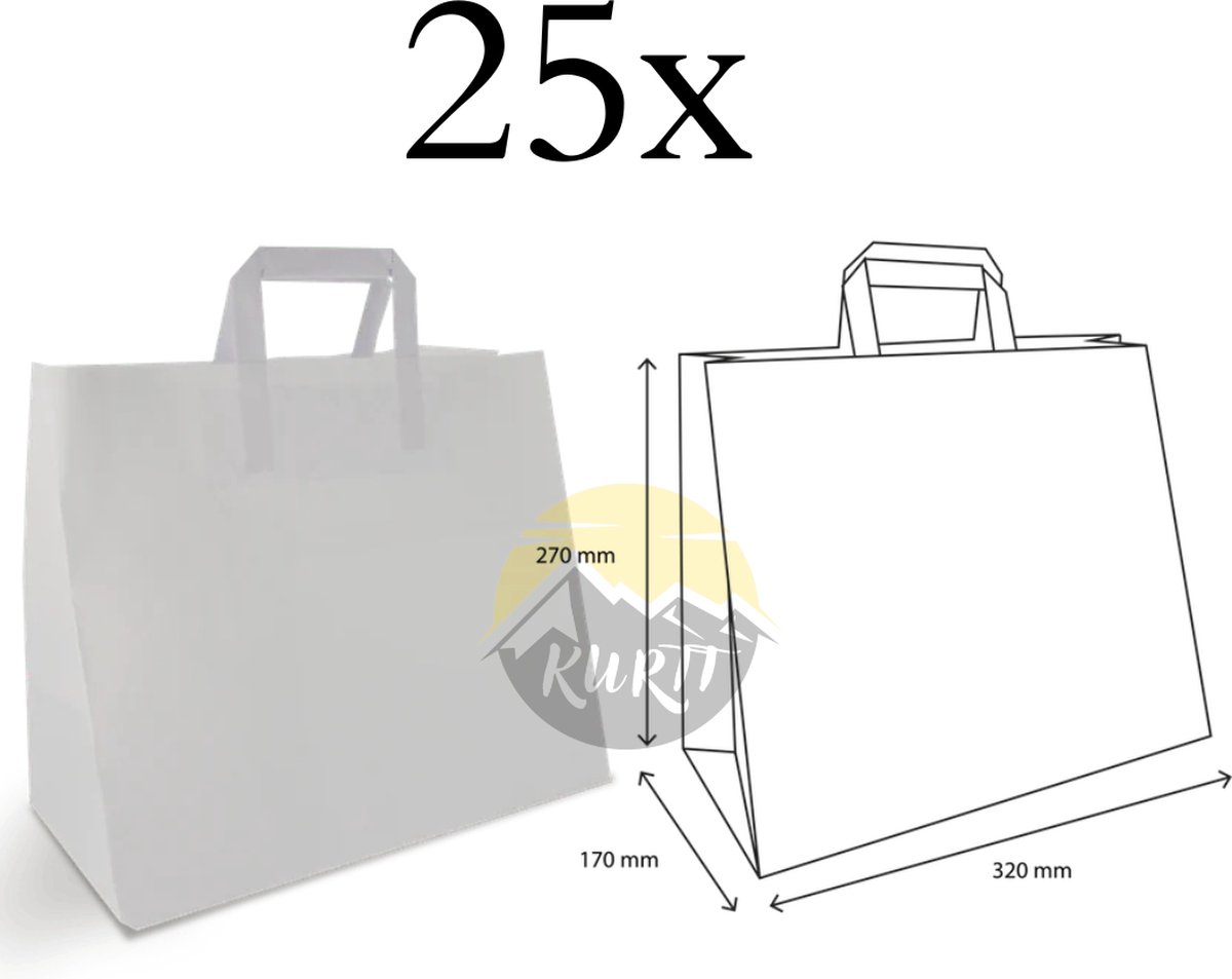 KURTT - Papieren draagtas / papieren tassen 32x17x27cm wit, 25 stuks - met video