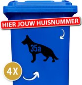 Klikostickers - kliko sticker voordeelset - 4 stuks - Duitse herder - 25 x 18,5 cm - container sticker huisnummer - zwart - vuilnisbak stickers