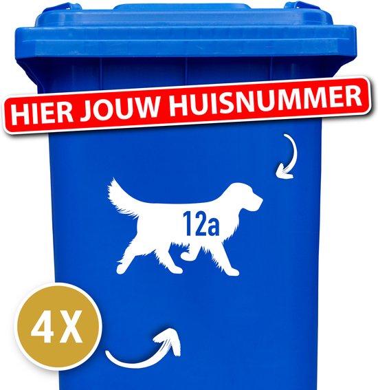 Golden retriever - Container sticker - kliko stickers - 4 stuks - 25 x 16 cm - wit - container sticker hond - kliko sticker dieren - weerbestendige stickers - 12345678910