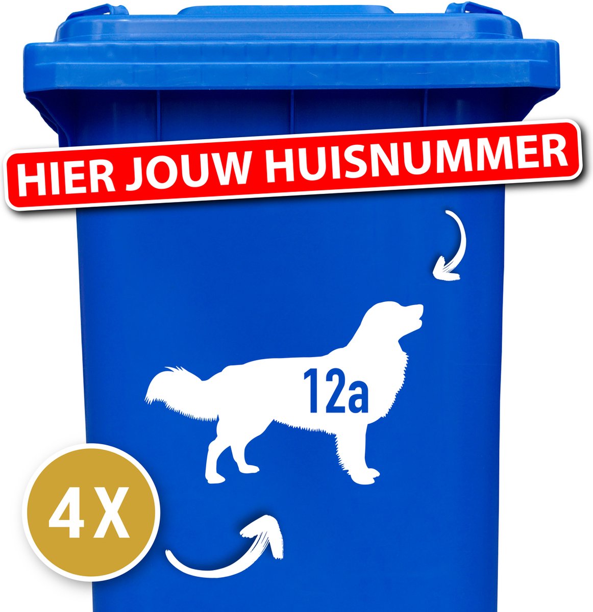 Kliko sticker voordeelset - 4 stuks - Nova Scotia Duck Tolling Retriever - container sticker huisnummer - wit - container sticker hond