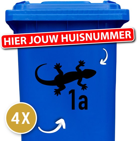 Geeko - Container sticker - Container Sticker Huisnummer - Kleur: Zwart - Aantal: 4 Stuks - Stickers volwassenen - Cijfer stickers - Container stickers - sticker - stickers
