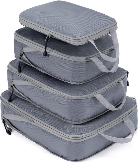 Foto: Packing cubes compressiekoffer organizer pakzakken kledingtassen verpakkingskubus bagage opbergtassen grijs 4 stuks 