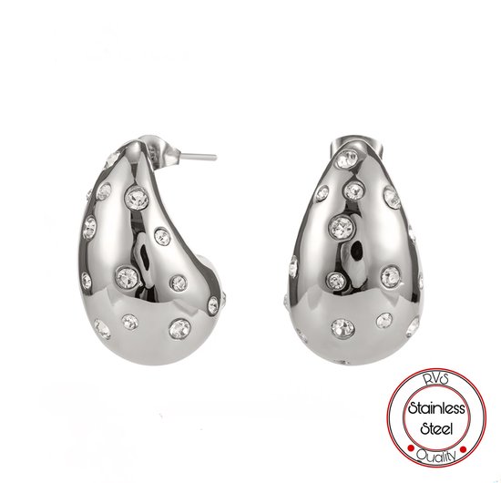 Boucle d'oreille pendante Borasi | Argent | ACIER INOXYDABLE | Pierres de zircone | Femmes Bijoux | Boucles d'oreilles femmes | Boucles d'oreilles pour femmes | Acier inoxydable | Cadeau de Noël | Black Friday |