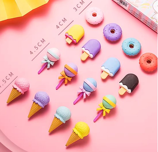 Ainy Kawaii Donut Gummen - een set van 4 schattige gummen, onmisbaar voor in je etui als schoolbenodigdheden - Ideaal kindercadeau voor meisjes en jongens - Ainy