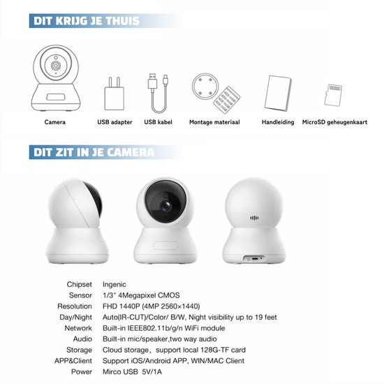 XOOZI STARTERSSET QT - Babyfoon met Camera en App - White Noise Machine - Baby Camera - Slaaptrainer - Complete Set met 32 Gb geheugenkaart - XOOZI