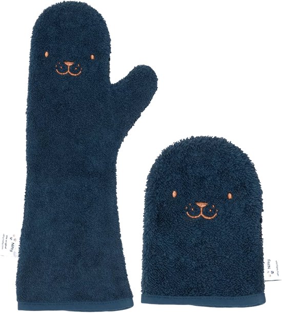 Nifty - The Original Baby Shower Glove met washandje – baby douche handschoen voor beter grip op je baby bij het douchen - Lange washand met washandje - kraamcadeau - Petrol Combi-deal