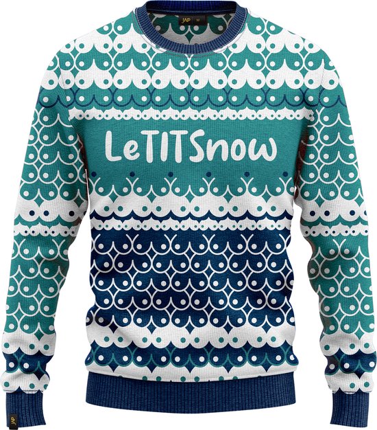 JAP Christmas Foute Kersttrui (maat L) - 100% Gerecycled - Kriebelt niet - Kerstcadeau volwassenen - Kersttrui dames en heren - LeTITSnow - Groen