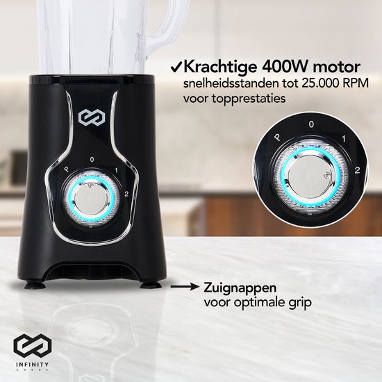 Infinity Goods Blender - Smoothie Maker - 3-in-1 - Blender To Go - 4 Bekers - 1000ML Kan - Mini Blender - Zwart van Infinity — afbeelding 3