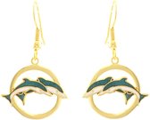 Behave Dames oorbel hanger dolfijnen groen blauw wit