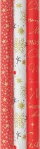 RED PASSION - cadeaupapier - kerstpapier inpakpapier voor kerst - 3 meter x 70 cm - 3 rollen