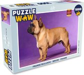 Puzzel Franse Bulldog - Bruin - Paars - Legpuzzel - Puzzel 1000 stukjes volwassenen
