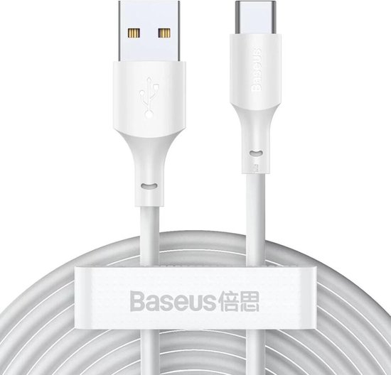 Baseus Simple Wisdom 5A USB naar USB-C Kabel 40W 1.5M Wit (2-Pack)