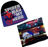 Marvel Spiderman Set - Muts + Nekwarmer - Blauw/Zwart - Maat 54 cm hoofdomtrek (± 4-8 jaar)