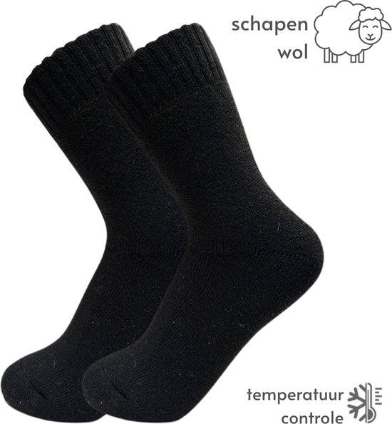 Zwarte Thermosokken - maat 36-40 - Sokken met Wol - Warme Winter Sokken Dames