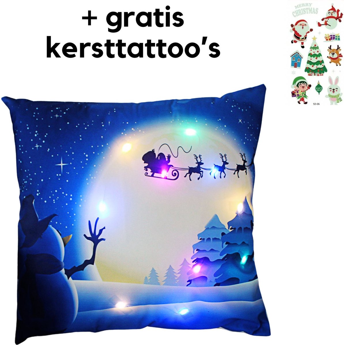 EazyPeezy™ Kerstkussensloop 45 x 45 cm met Maan Kerstpatronen en Gekleurde LEDverlichting - Kerstdecoratie Feestelijke Kussensloop