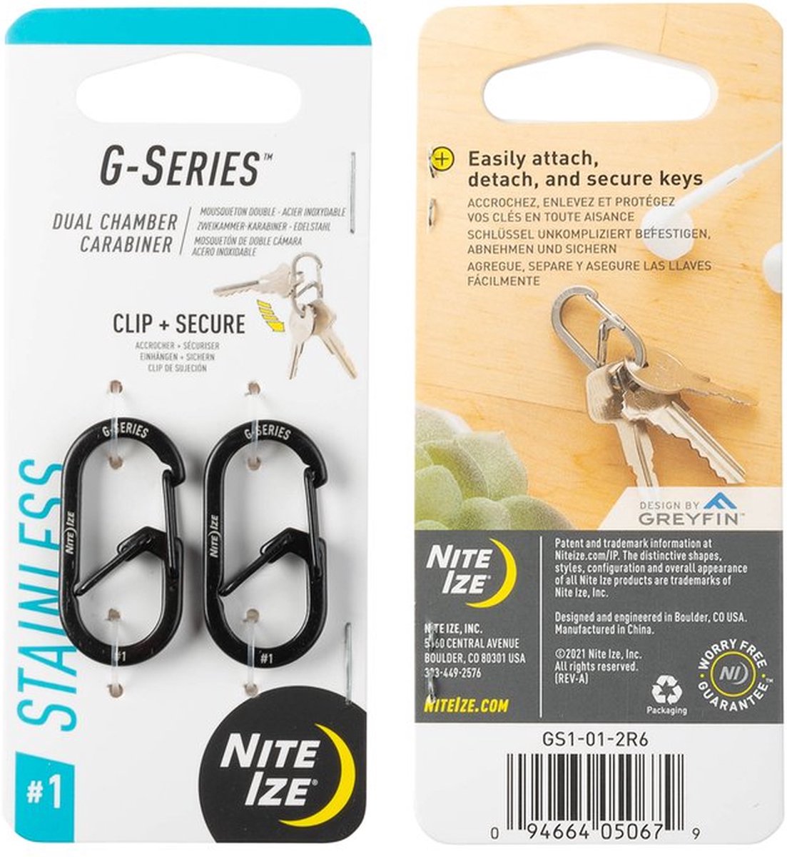 Nite Ize - GSeries - Dual Carabiner - #1 - 2 pack - Zwart