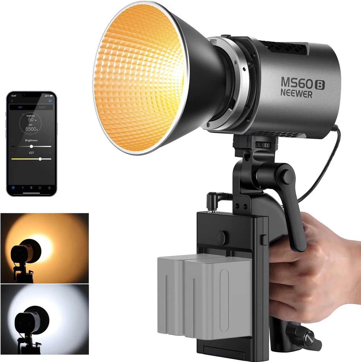 Bol.com Neewer® - MS60B LED Video Light - Full Metal Mini Projector - 65W - Two-Tone Compact COB 2700K-6500K - 40,000 Lux at 1m ... aanbieding
