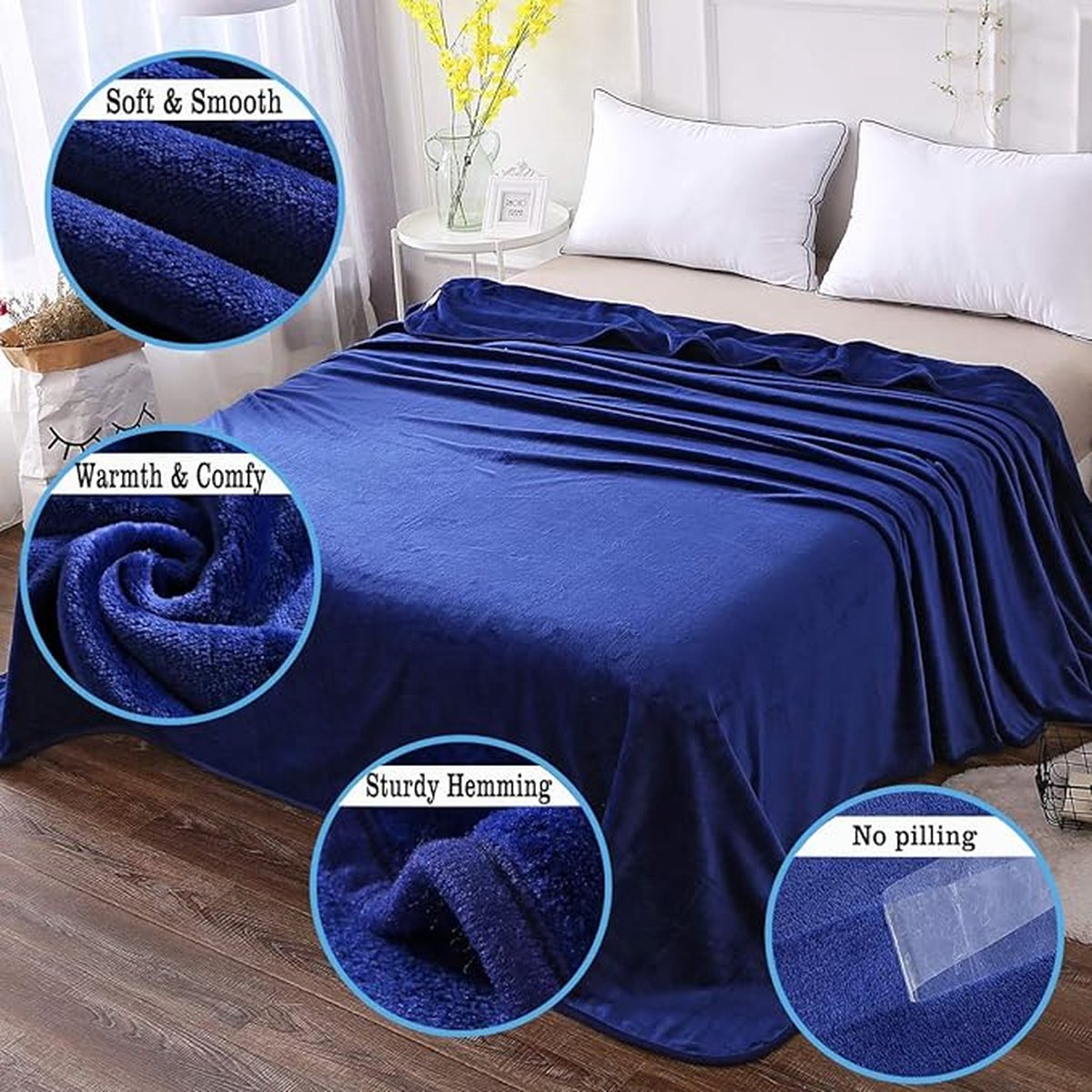 Fleecedeken dik 220 x 240 cm marineblauw zacht en warm dubbele deken en flanellen deken sofa Throw omkeerbaar