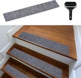 Tapis de marche d'escalier, moderne, lot de 15, 60 x 12 cm, autocollants, pour l'intérieur, 15 pièces, tapis, marches d'escalier, autocollants, marches d'escalier, tapis d'escalier, gris