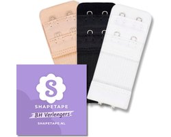 BH verlengstuk 2 haaks - 3Pack zwart, wit, beige - BH accessoires - Beha verlenger - Bra Extender - BH clip - BH Verlenger - Shapetape