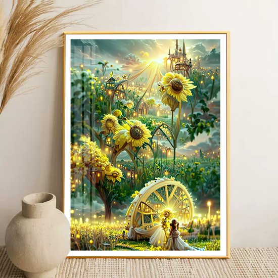 Diamant schilderij set/DIY diamant set voor kinderen/diamant schilderij vol diamanten/volwassen DIY diamant set/mozaïek schilderij - Helende Zonnebloem 50*70CM