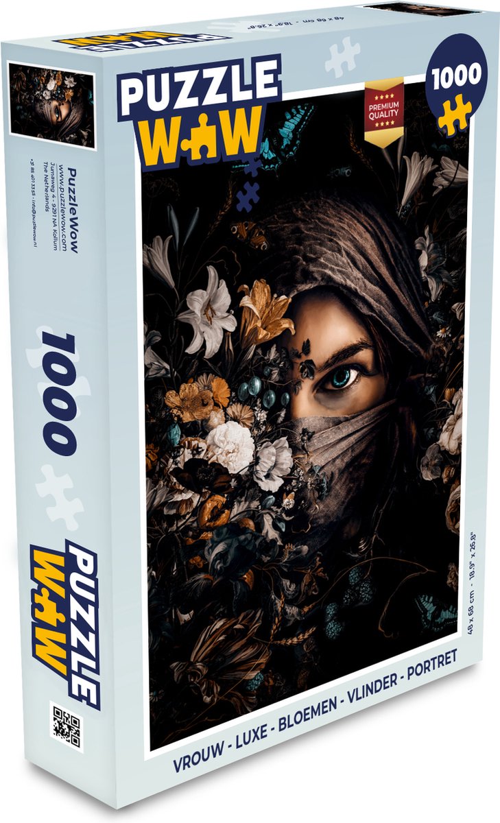 Puzzel Vrouw - Luxe - Bloemen - Vlinder - Portret - Legpuzzel - Puzzel 1000 stukjes volwassenen