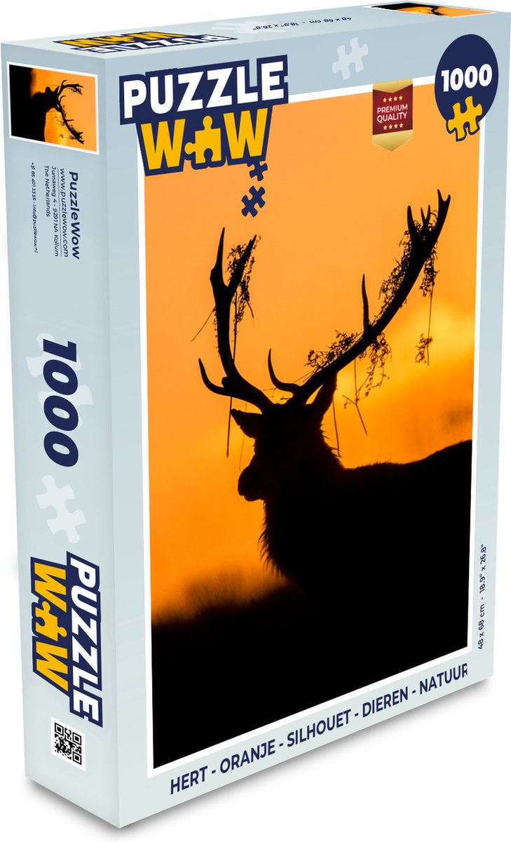 Puzzel Hert - Oranje - Silhouet - Dieren - Natuur - Legpuzzel - Puzzel 1000 stukjes volwassenen