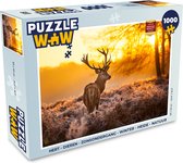 Puzzle Cerf - Animaux - Coucher de soleil - Hiver - Bruyère - Nature - Puzzle - Puzzle 1000 pièces adultes
