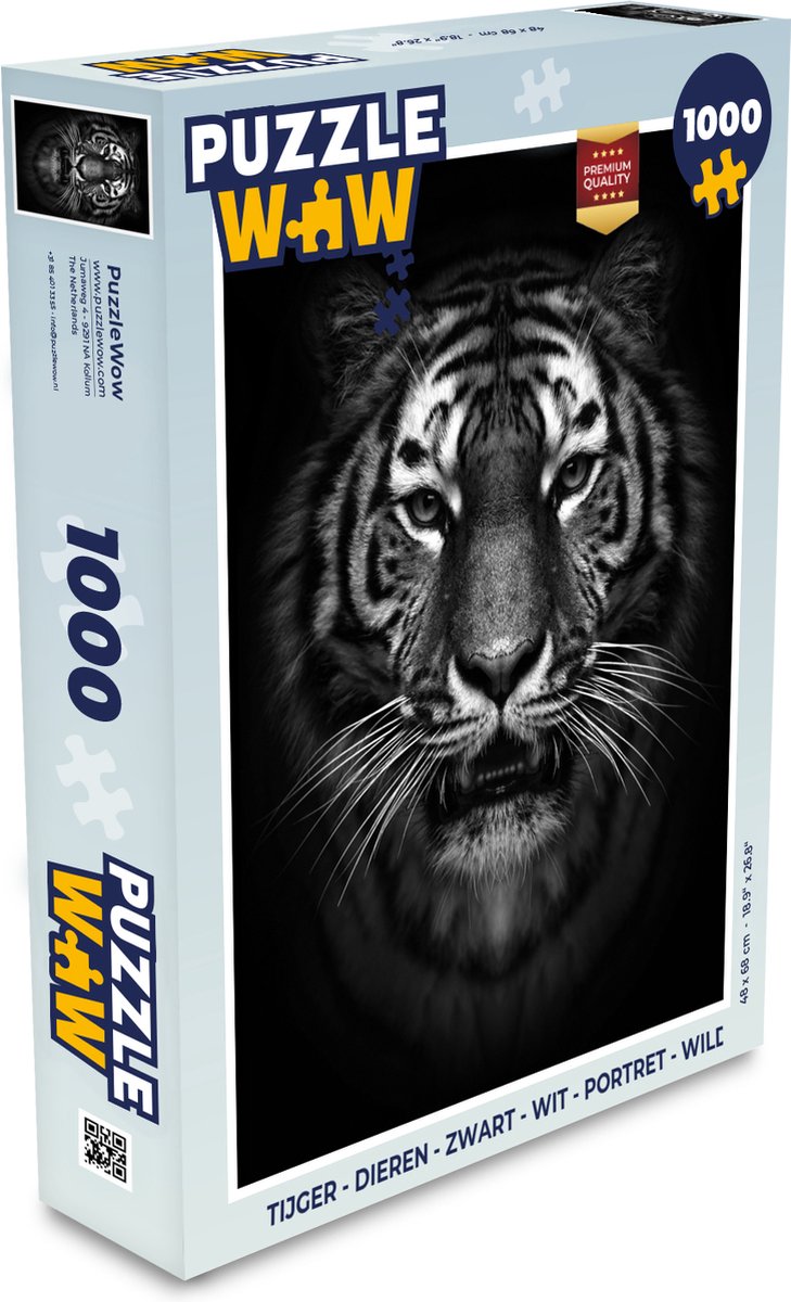 Puzzel Tijger - Dieren - Zwart - Wit - Portret - Wild - Legpuzzel - Puzzel 1000 stukjes volwassenen