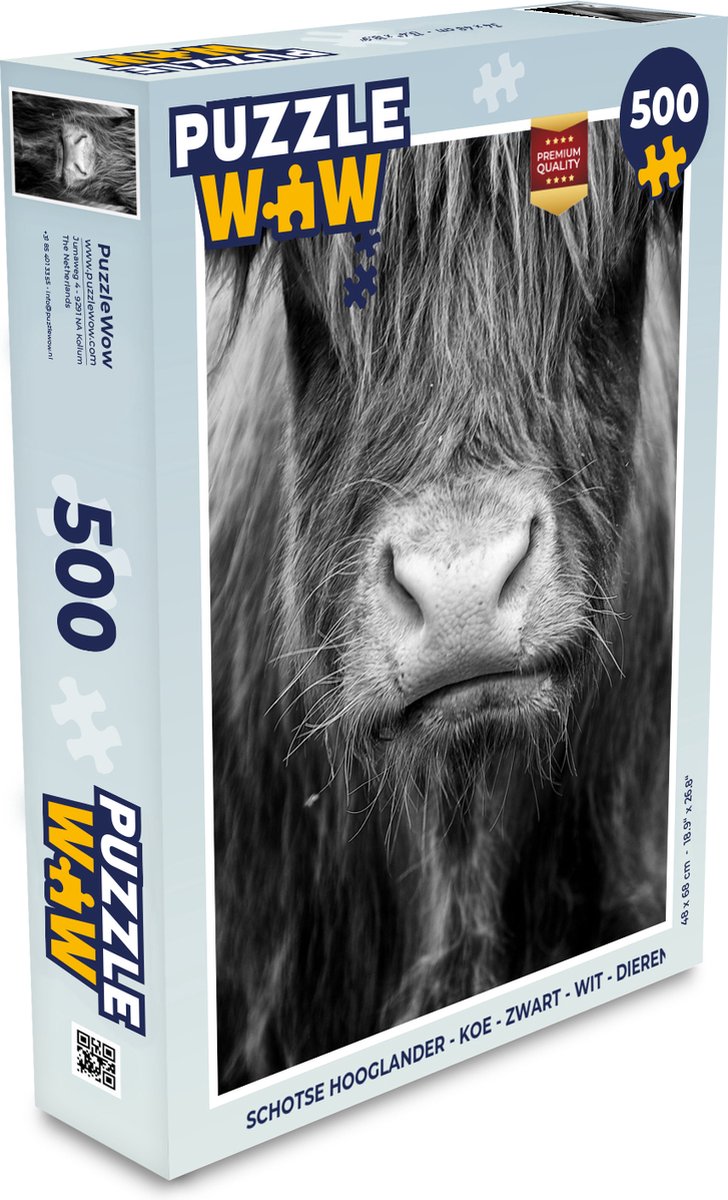 Puzzel Schotse hooglander - Koe - Zwart - Wit - Dieren - Legpuzzel - Puzzel 500 stukjes