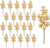 20 stuks gouden bessenstengels, kunstmatige bourgogne gouden bessen picks hulst gouden bessen takken kerstbessen steel picks voor kerstboom DIY handwerk feestdagen winter decoratie