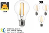 3 PACK - E27 3,6w Led Filament Lamp, 2700K, 470 Lumen, Dag/Nacht Sensor