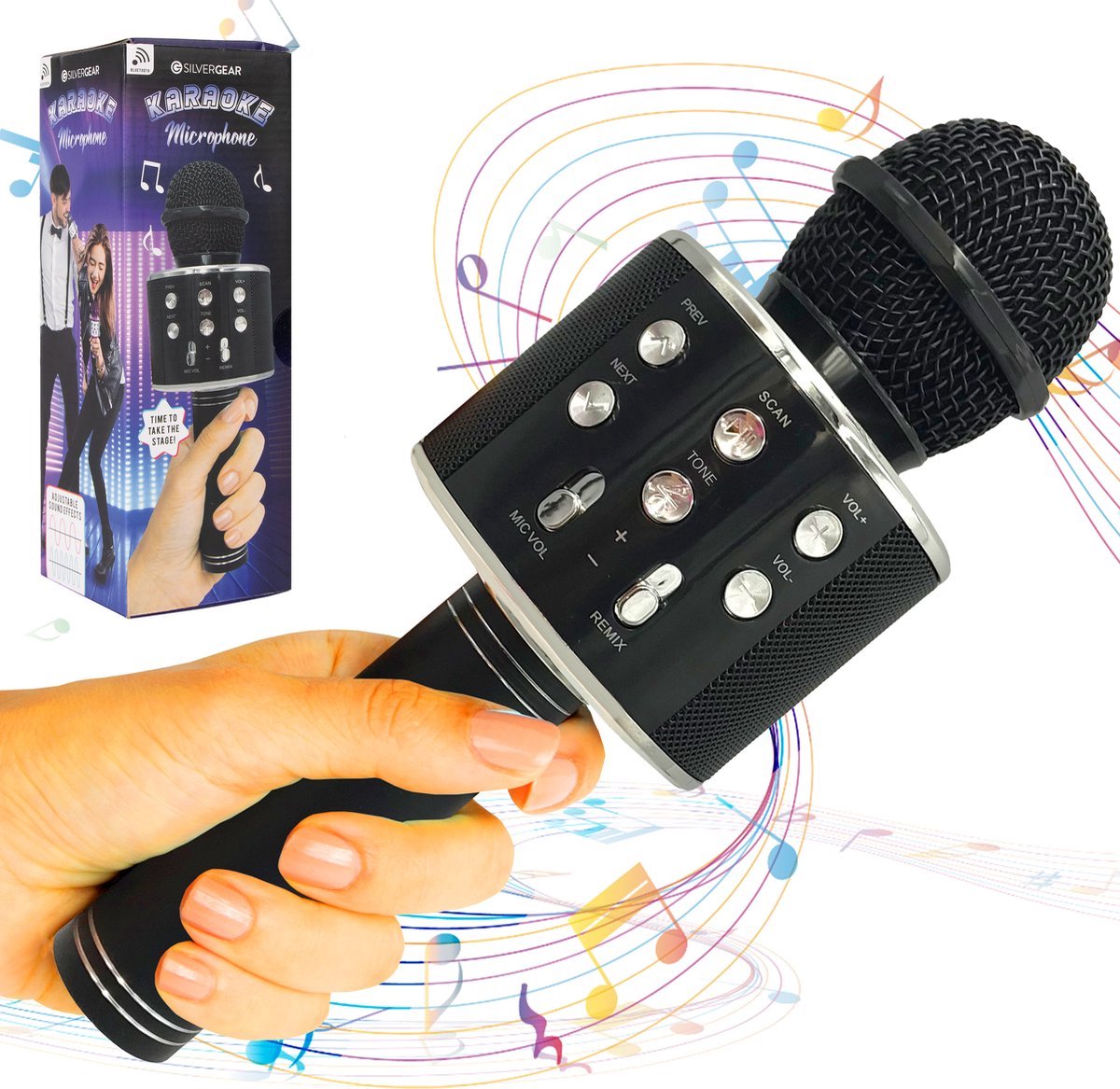 Microphone Karaoké avec Haut-parleur Bluetooth et changeur de voix  micro-carte SD, 4 effets sonores, Ampoule LED - Adulte/Enfant