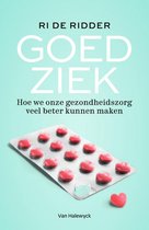 Boekcover met pilstrip en hartjespillen. Titel: Goed Ziek. Auteur: Ri de Ridder.