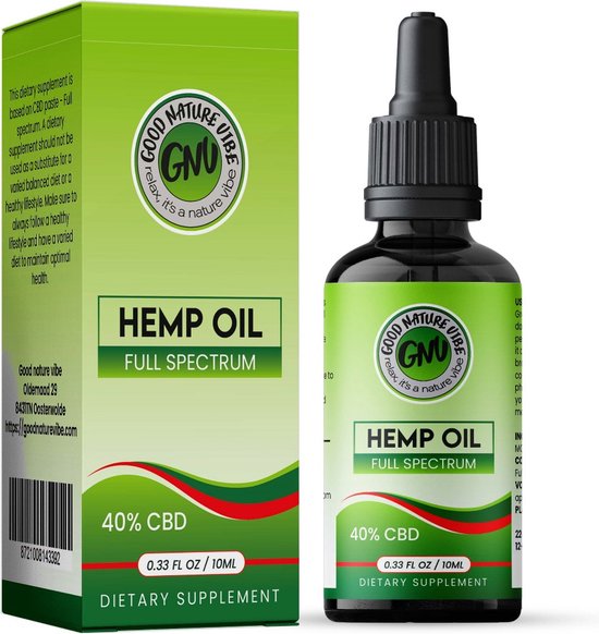 CBD olie Full spectrum 40% - 100% Natuurlijke Cannabidiol - sterke premium kwaliteit - MCT olie voor optimale opname - Bevat ook CBG, CBN, CBC - Op basis van vezelhennep geen Cannabis - Vegan - Good nature vibe - 10ml per verpakking, 240 druppels