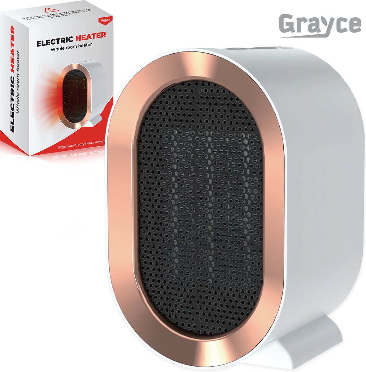 Grayce Elektrische Mini Heater – Elektrische kachel – Heater voor binnen – Kachelventilator – Elektrische verwarming – Desktop heater – 800/1200 WATT - Wit