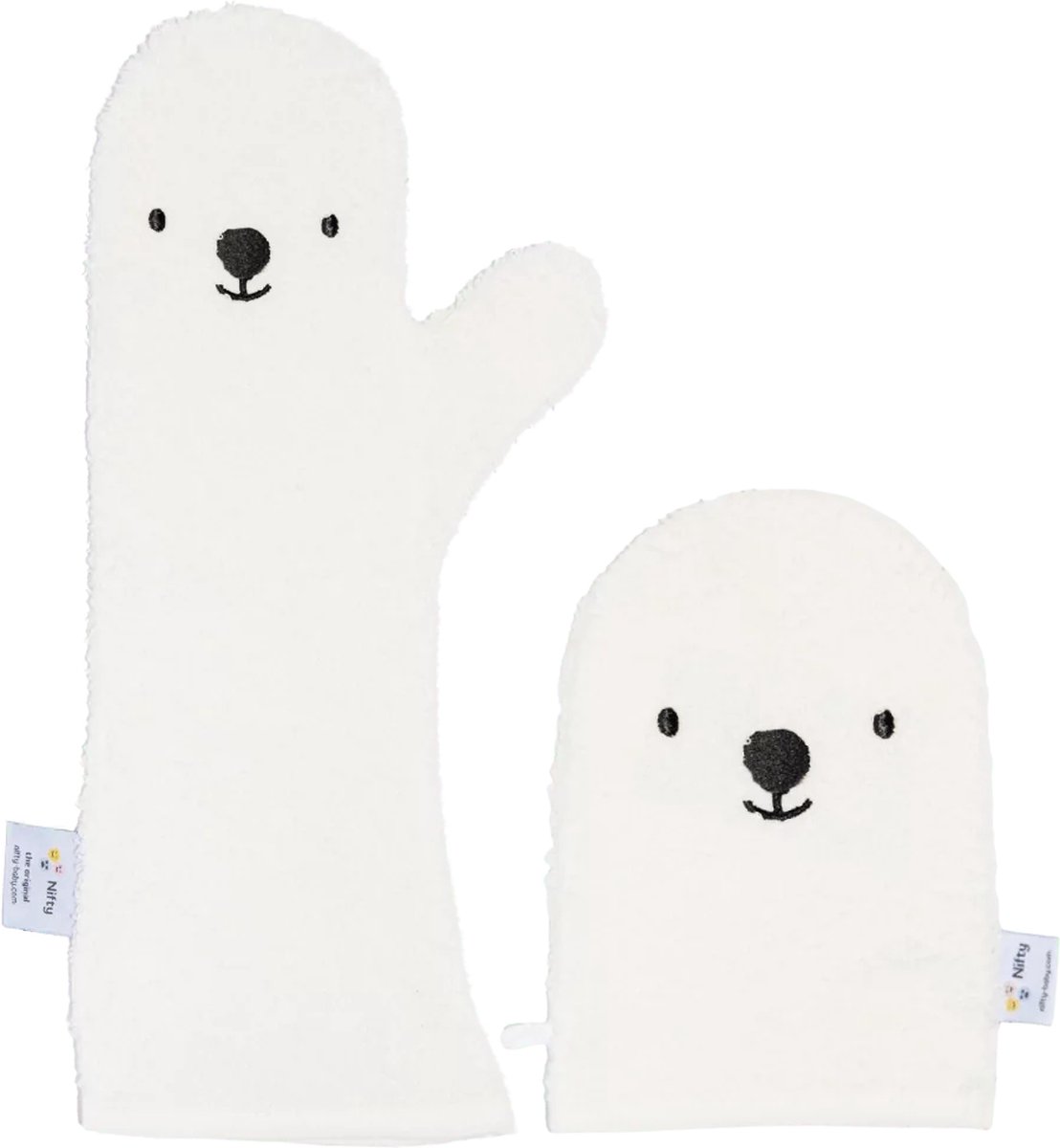 The Original Baby Shower Glove met washandje/Lange Washand - Nifty - Washandjes - Baby Washandje - Wit Combi deal