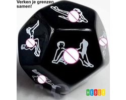 *** Deluxe Erotische Dobbelsteen - 12 Standjes, Zwart Plastic - Kamasutra - Sexy - van Heble® ***