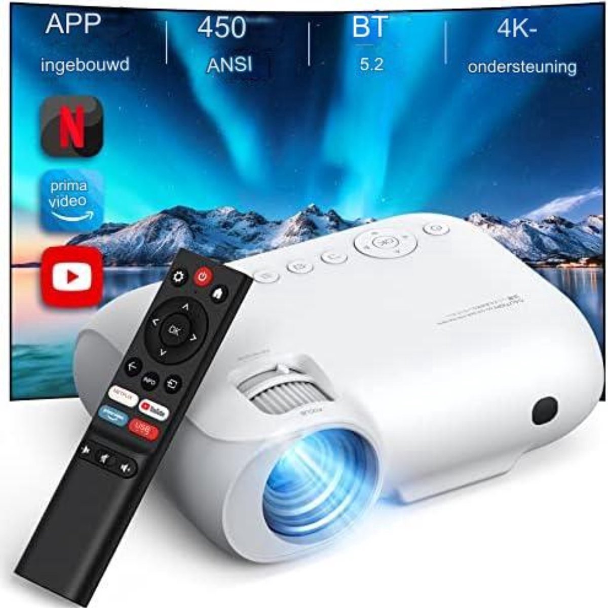 Mini beamer - Mini projector - Mini beamer smartphone - Mini beamer met wifi en bluetooth - Wit