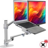 LEVANTU® Monitor arm voor laptop scherm – Monitorbeugel geschikt voor 2 schermen – Monitor Standaard – Laptop Standaard – Verstelbaar– Laptop Arm - Zilver