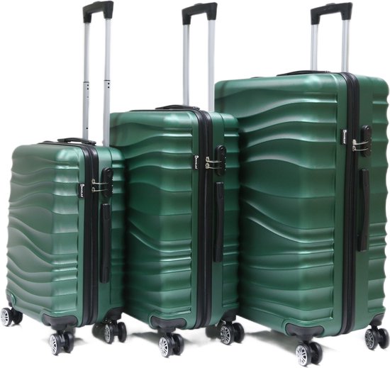 Kofferset Traveleo Babij - 3-delig - Complete Set - Koffer - Handbagage 35L + 65L en 90L Ruimbagage - ABS04 Groen