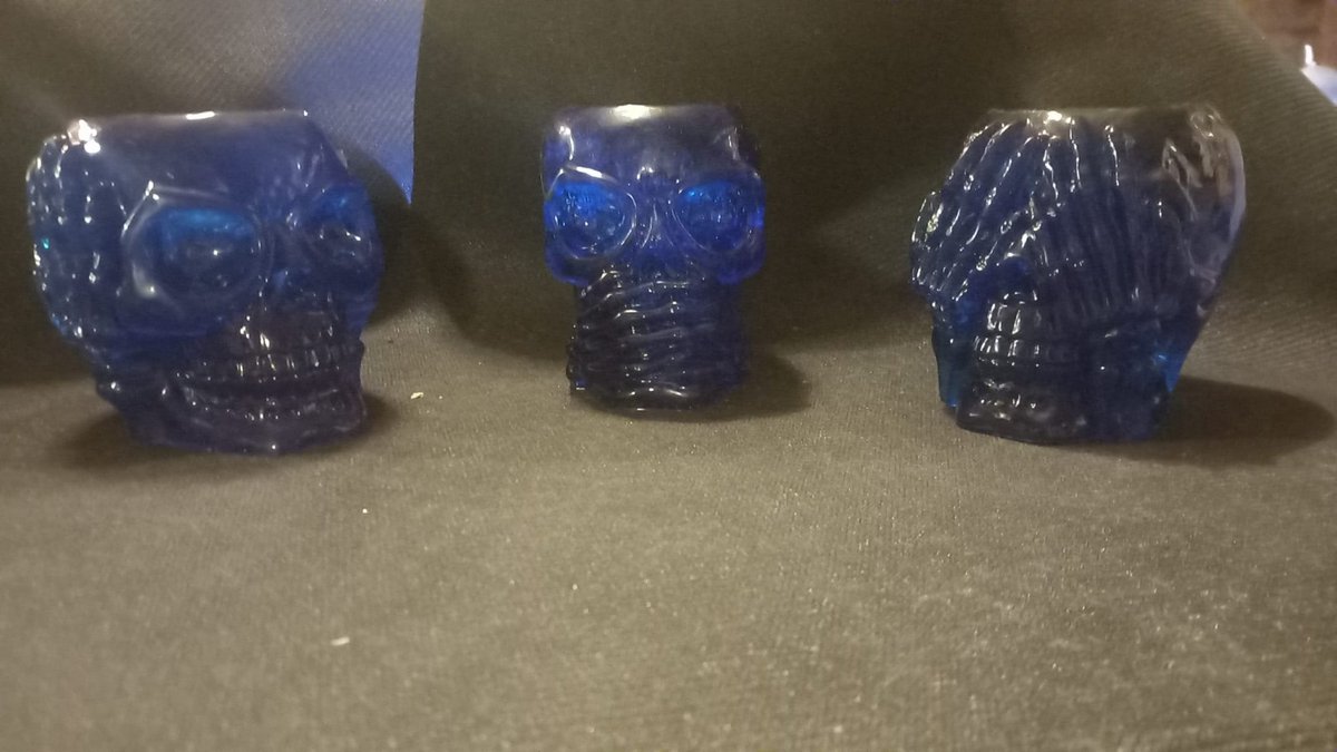 starwolf, set van 3 theelichthouders, skulls horen zien en zwijgen, blauw