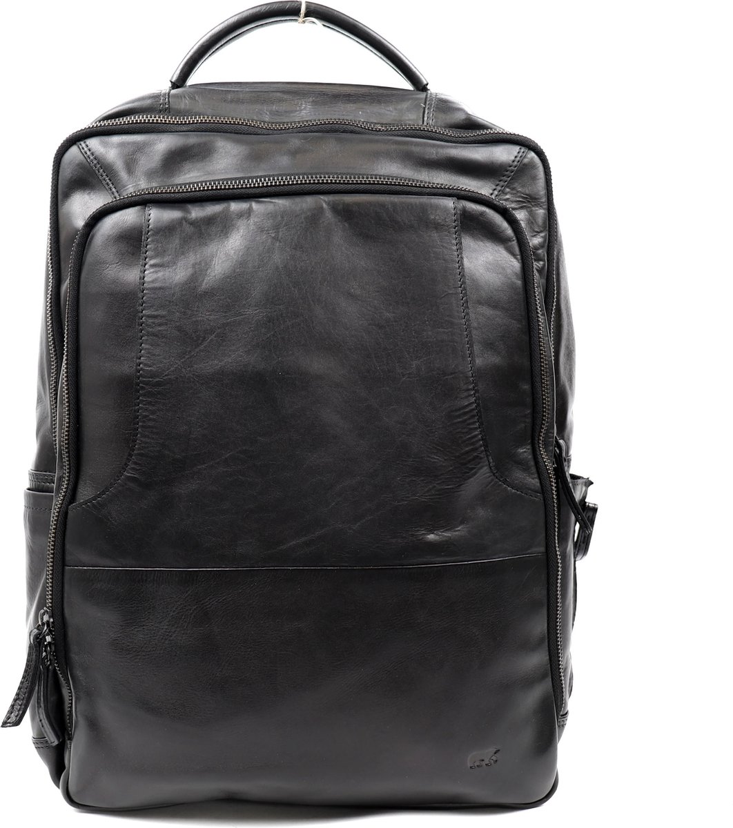 Bear Design Jayden L Leren Laptoprugzak - 17,3 inch - Zwart