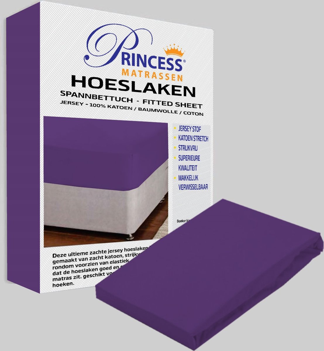 Het Ultieme Zachte Hoeslaken- Jersey -Stretch -100% Katoen -2Persoons-Lits-Jumeaux-180x200x30cm-Paars