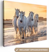 Canvas Schilderij Paarden - Water - Strand - Dieren - 120x90 cm - Wanddecoratie