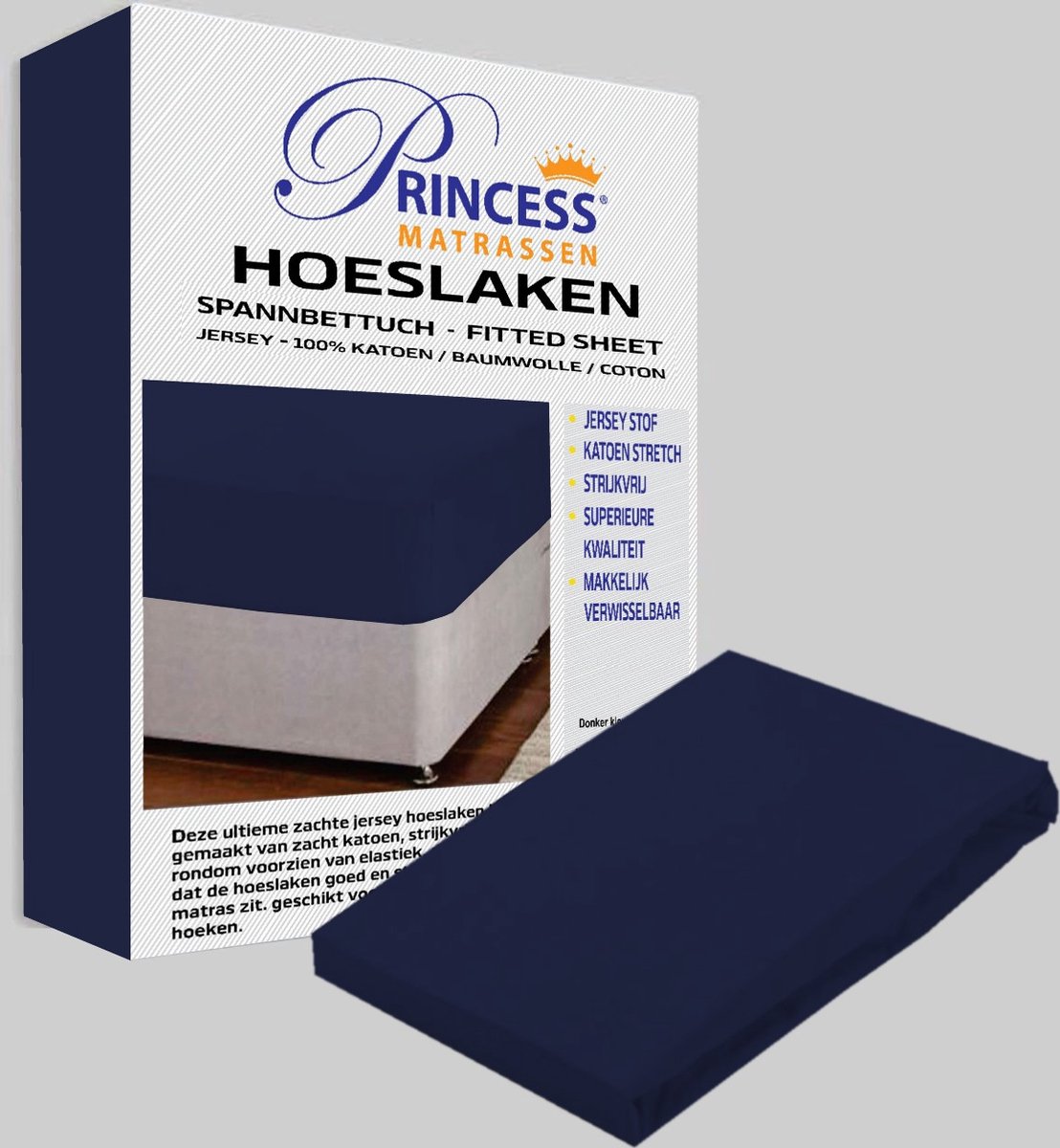 Het Ultieme Zachte Hoeslaken- Jersey -Stretch -100% Katoen -Twijfelaar-120x200x30cm-Donkerblauw