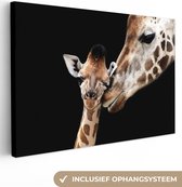 Canvas - Giraffe - Zwart - Dieren - Muurdecoratie - 30x20 cm - Schilderijen op canvas - Canvas doek